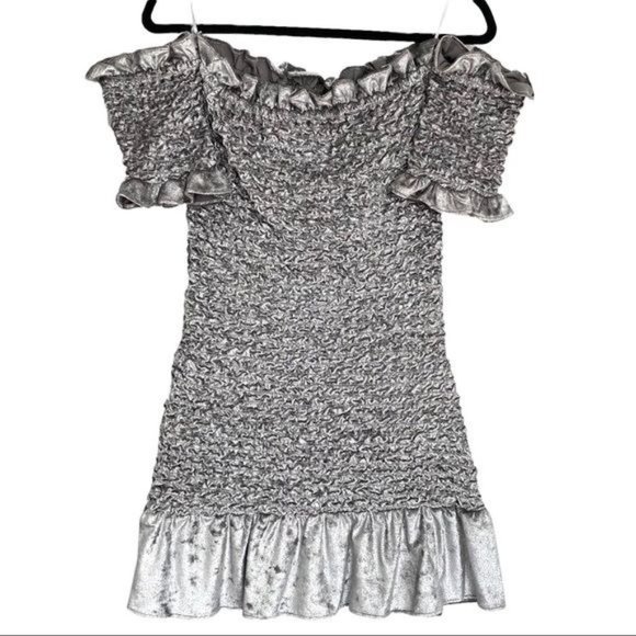 Petersyn X Revolve Mini Dress Benson Win Dress Metallic Velvet Silver S - Picture 6 of 16